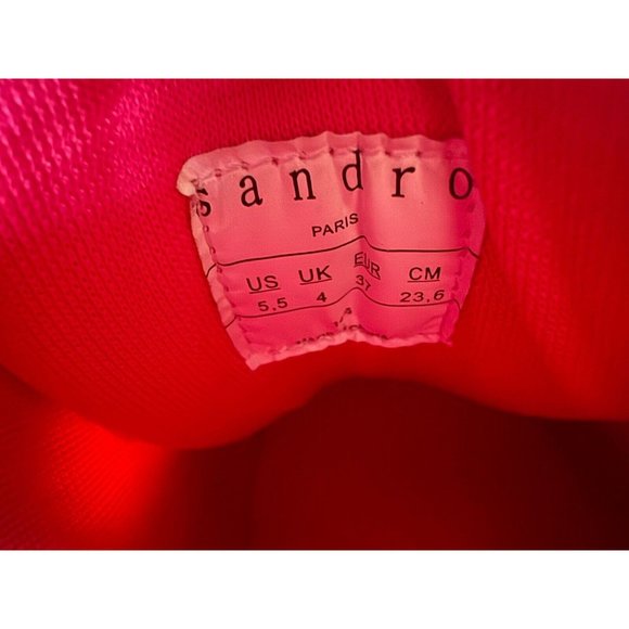 Sandro Flame Leather And Mesh Trainers Rose Fluo Hot Pink EU37 W7 M5.5 New W Box - Picture 2 of 7